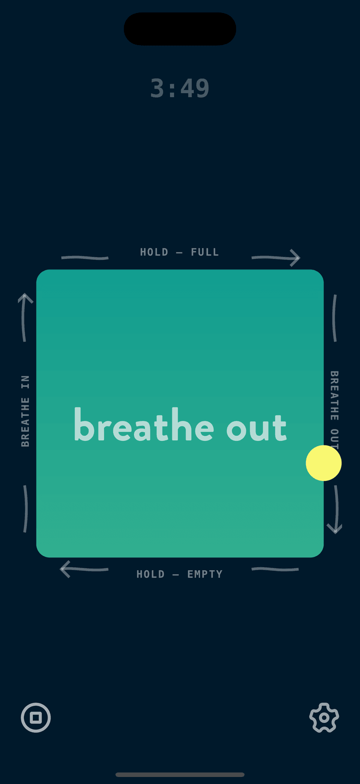 A Box Breathing session in the Huff app